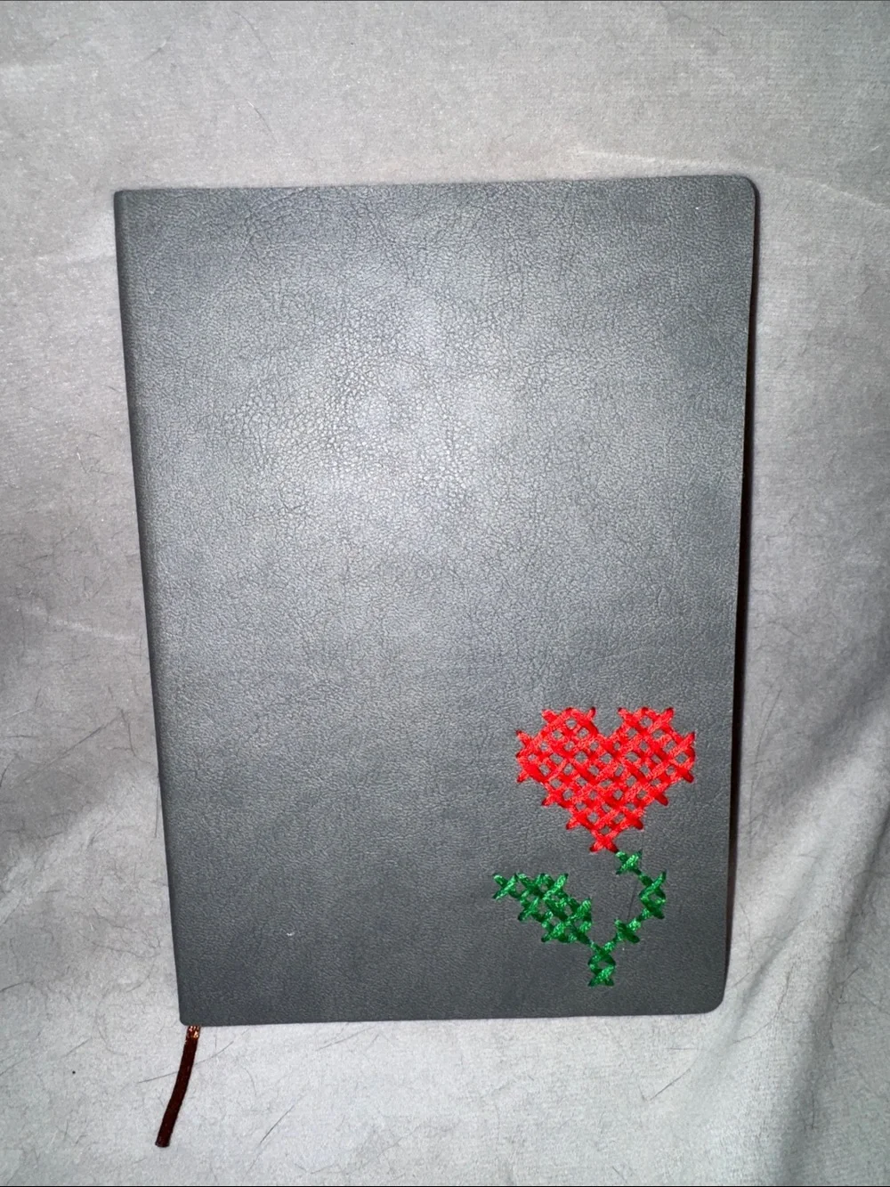 Handmade Cross Stitch Design Journal / Notebook 8”x 6 Grey Faux Leather